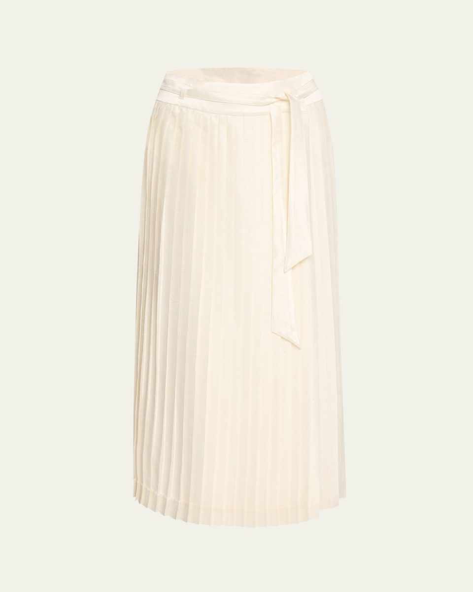 Janel Pleated Shantung Silk Midi Skirt